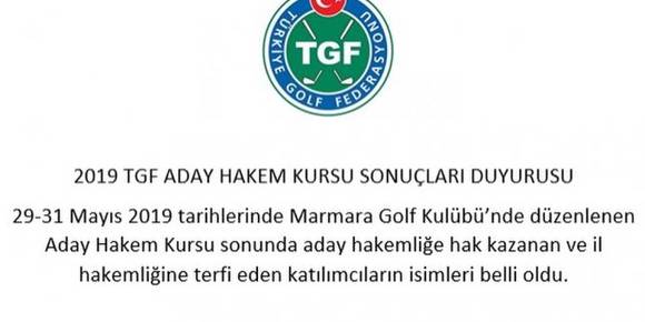 2019 TGF Aday Hakem Kursu Sonuçları Duyurusu