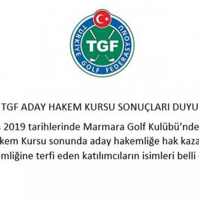 2019 TGF Aday Hakem Kursu Sonuçları Duyurusu