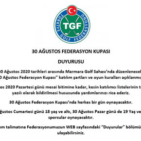 30 AĞUSTOS FEDERASYON KUPASI KATILIM TALİMATI DUYURUSU