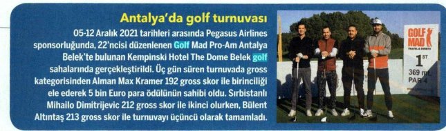 23.01.2022 - Ekonomist - ANTALYA'DA GOLF TURNUVASI