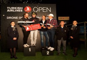 Turkish Airlines Open again features 16th hole with tee shot from villa roof... where Martin Kaymer and Shane Lowry earn victory in drone golf clash